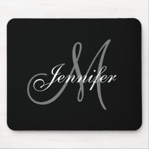 Elegant Glamour Black White Grey Monogram Name Mouse Mat