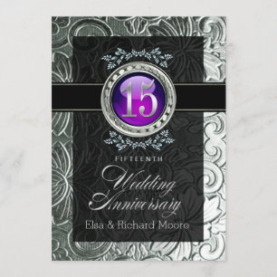 Elegant Glamour Embossed 15th Anniversary Invitation