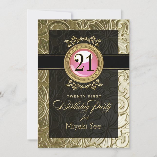Elegant Glamour Embossed 21st Birthday Invitation (Front)