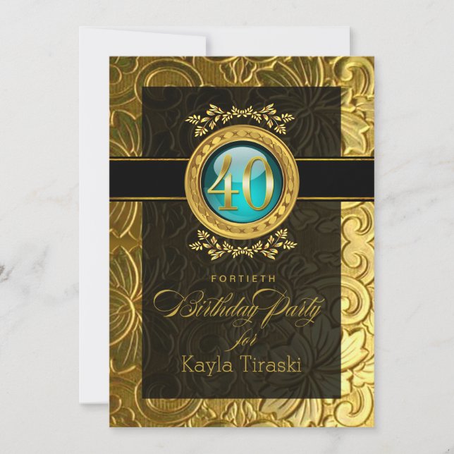 Elegant Glamour Embossed 40th Birthday Invitation (Front)