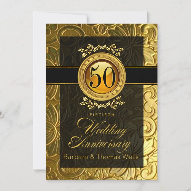 Elegant Glamour Embossed 50th Anniversary Invitation (Front)