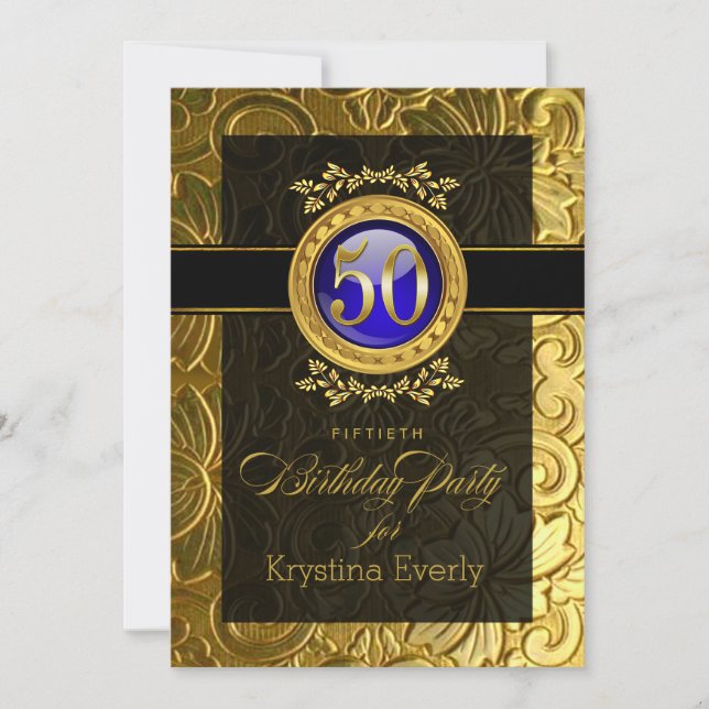 Elegant Glamour Embossed 50th Birthday Invitation (Front)