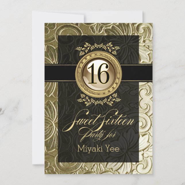 Elegant Glamour Embossed Sweet Sixteen Invitation (Front)