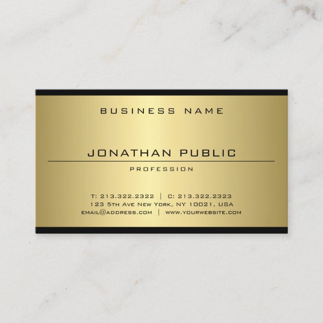 Elegant Glamour Faux Gold Modern Simple Template Business Card (Front)