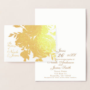Elegant Glamour Gold Foil Rose Floral Wedding Foil Card