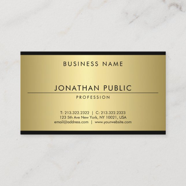 Elegant Glamour Gold Look Modern Simple Template Business Card (Front)