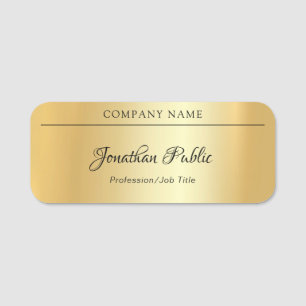 Elegant Glamour Gold Template Hand Script Text Name Tag