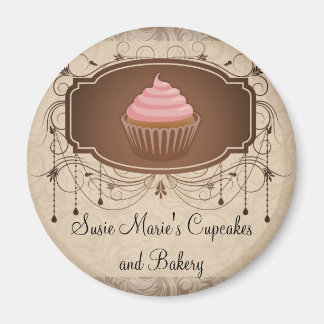 Elegant Glamour Mocha Damask Cupcake Design Magnet