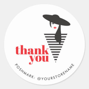 Elegant Glamour Mod Stylist Poshmark Thank You Classic Round Sticker
