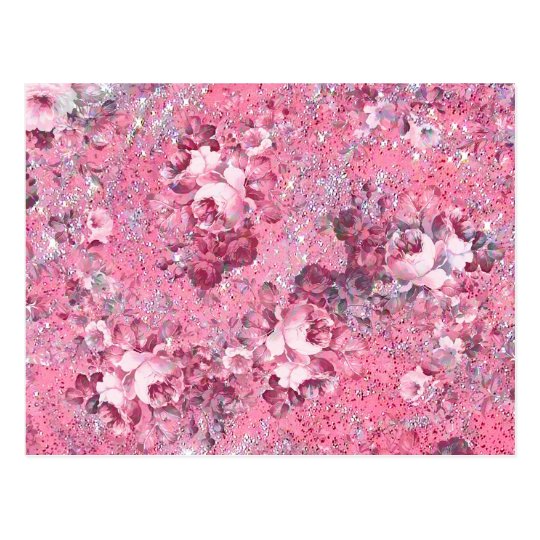 Elegant Glamour Pink Roses Glitter Photo Print Postcard