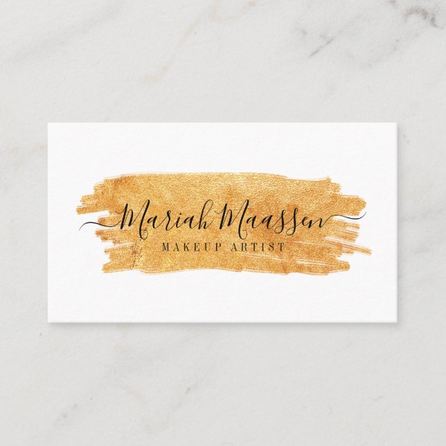 Elegant & Glamourous Beauty Gold Makeup Brush Stok Business Card (Front)