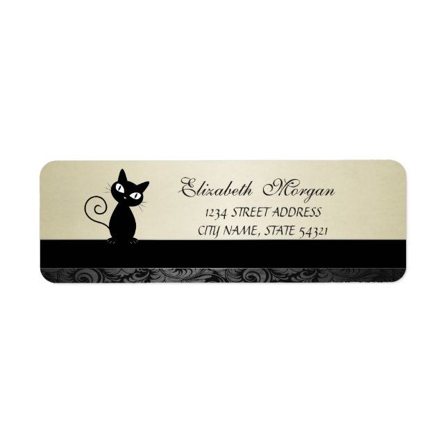 Elegant Glamourous Black Cat  Address Label-Heel (Front)