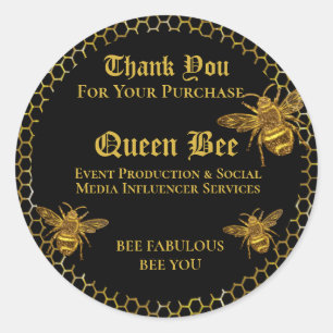 Elegant Glamourous Black Gold Queen Bee Thank You Classic Round Sticker
