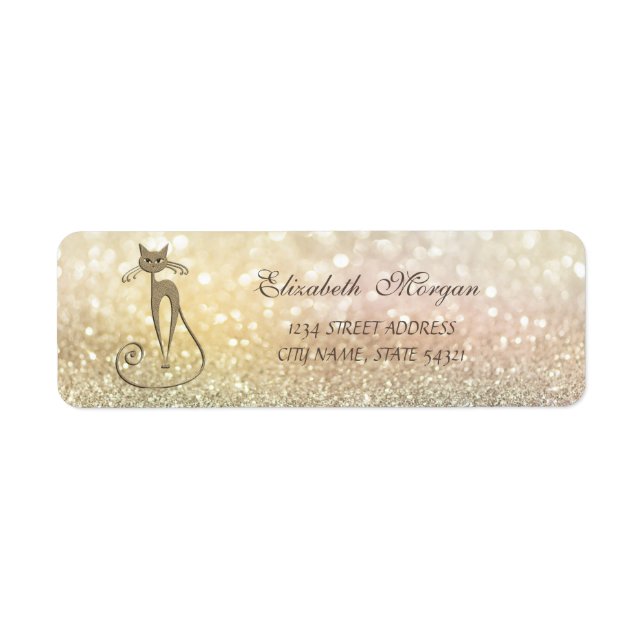 Elegant Glamourous Bokeh ,Cat Address Label (Front)