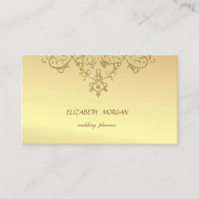 Elegant Glamourous  Chic,Faux Gold, Glittery Lace Business Card (Front)