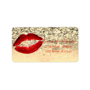Elegant Glamourous  Chic Glittery Bokeh,Lips Label