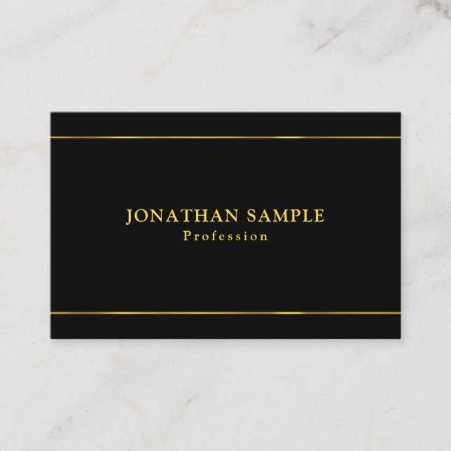 Elegant Glamourous Gold Stripes Black Cool Business Card (Front)
