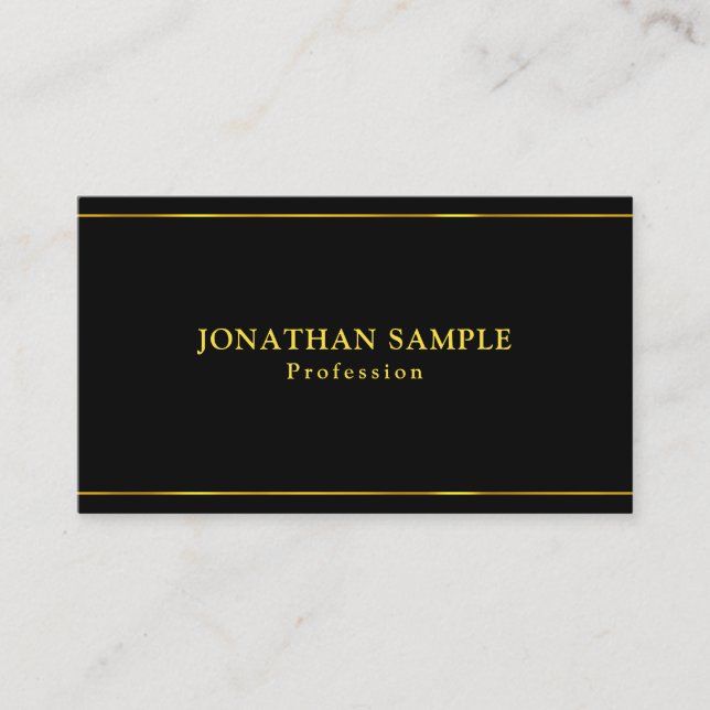 Elegant Glamourous Gold Stripes Black Modern Plain Business Card (Front)