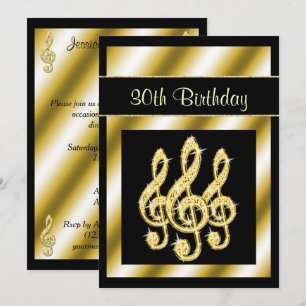 Elegant, Glamourous Gold Treble Clefs 30th Birthda Invitation
