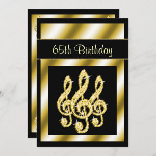Elegant, Glamourous Gold Treble Clefs 65th Birthda Invitation