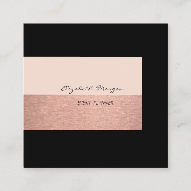 Elegant Glamourous Modern Chic,Black Square Business Card (Front)
