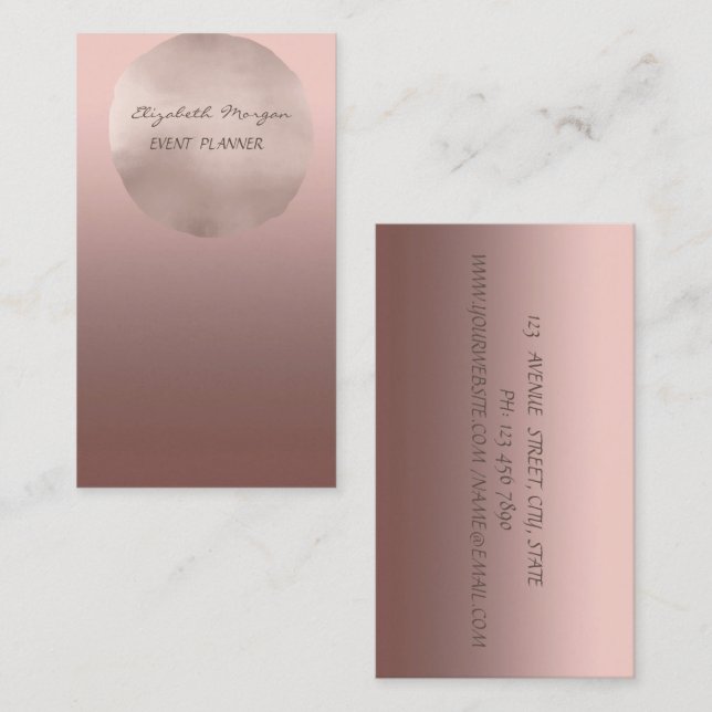 Elegant Glamourous Modern Chic,Rose Gold Circle Business Card (Front/Back)