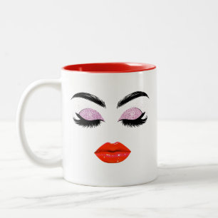Elegant Glamourous Red Lips & Glitter Eyelashes  Two-Tone Coffee Mug