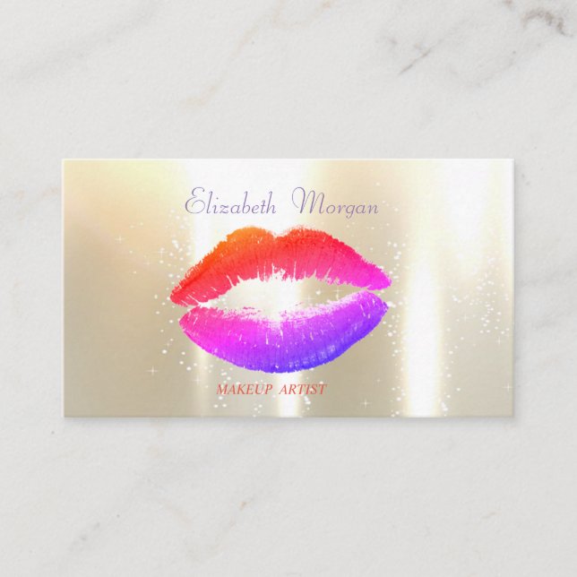 Elegant  Glamourous Shinny,   Faux Gold, Lips Business Card (Front)