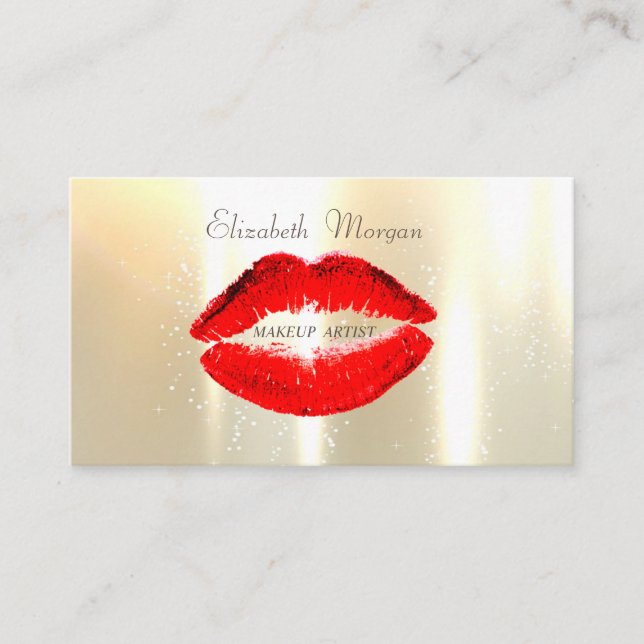 Elegant  Glamourous Shinny,   Faux Gold,Red Lips Business Card (Front)