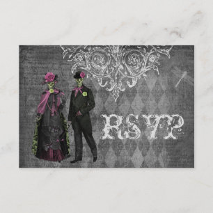 Elegant Glamourous Skeletons Halloween Party RSVP Card