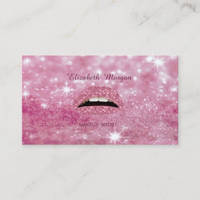 Elegant Glamourous  Trendy Glittery Bokeh Lips Business Card (Front)