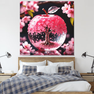 Elegant Glass Apple with Intricate Cherry Blossom Canvas Print