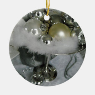 Elegant Glass Balls on a Silver Pedestal Ceramic Tree Decoration