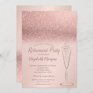 Elegant Glass Rose Gold Glitter Bokeh Retirement Invitation