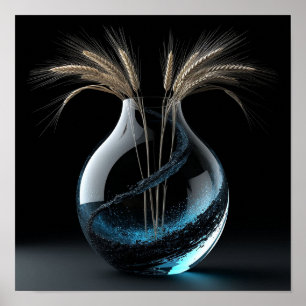 Elegant Glass Vase with Wheat Stems Poster