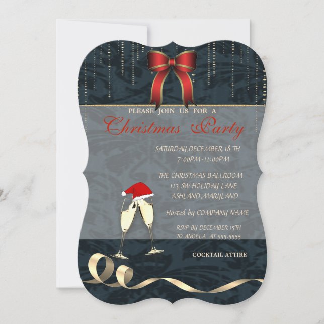Elegant Glasses,Santa Hat ,Bow,Christmas Party Invitation (Front)