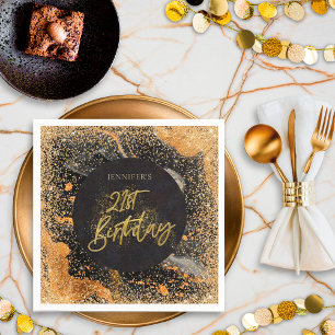 Elegant Glitter 21st Black and Gold Birthday Napkin