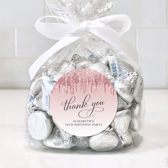 Elegant Glitter 50th Birthday Party Thank You Classic Round Sticker (Creator Uploaded)