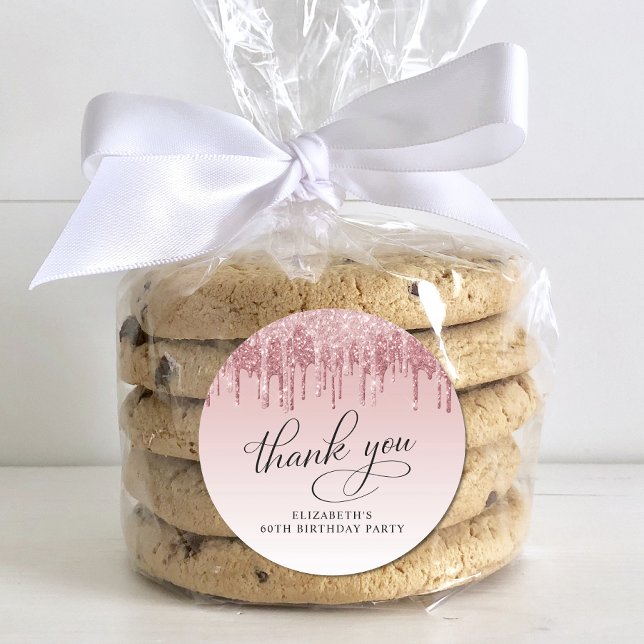 Elegant Glitter 60th Birthday Party Thank You Classic Round Sticker (Creator Uploaded)