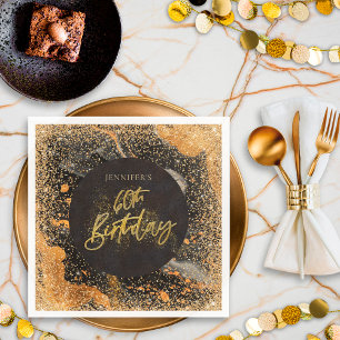 Elegant Glitter 60th Black and Gold Birthday Napkin