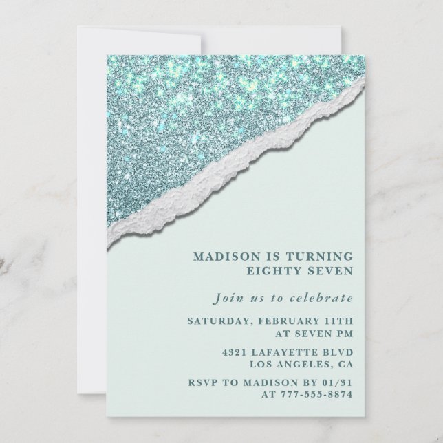 Elegant Glitter 87th birthday invitations Sparkle  (Front)