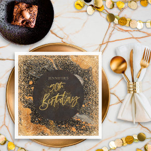 Elegant Glitter 90th Black and Gold Birthday Napkin
