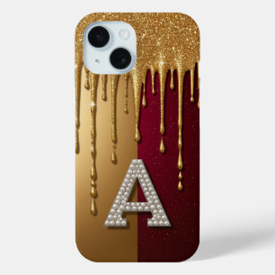 💎 Elegant Glitter A Monogram Dripping Liquid iPhone 15 Case