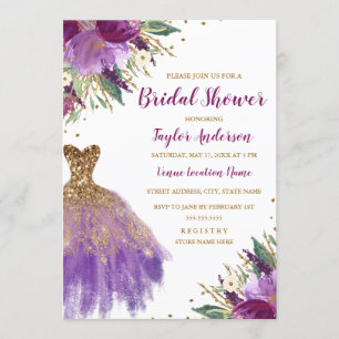 Elegant Glitter Amethyst Dress Bridal Shower Invitation