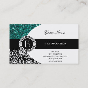 Elegant Glitter and Damask Pattern with Monogram Business Card