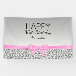 Elegant Glitter And Pink Ribbon Birthday Banner
