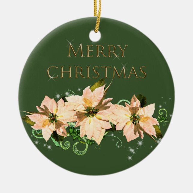 Elegant Glitter and Poinsettia Ceramic Ornament (Front)