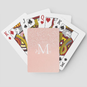 Elegant Glitter Baby Pink Monogram Name Minimal Playing Cards