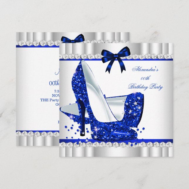 Elegant Glitter Blue Glamour High Heels Silver 3b Invitation (Front/Back)