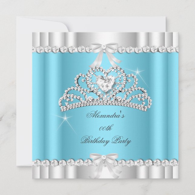 Elegant Glitter Blue Glamour Silver Tiara Heart Invitation (Front)